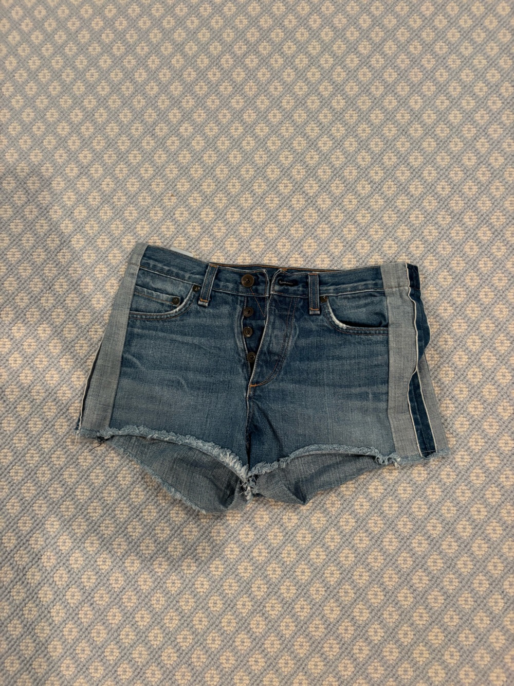 rag & bone Indigo Blue Button-Front Denim Shorts with Rolled Cuff